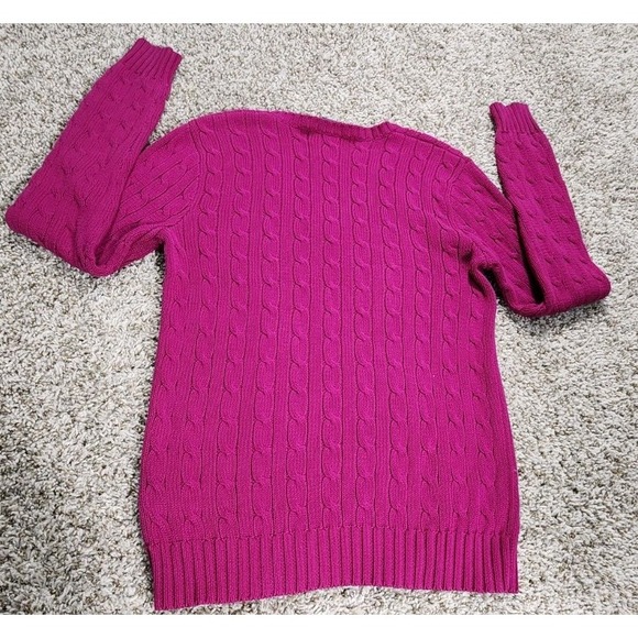 Ralph Lauren Sport Womens Pink Fushia Sweater Size Large BluePony Cable Knit Top - Picture 2 of 10